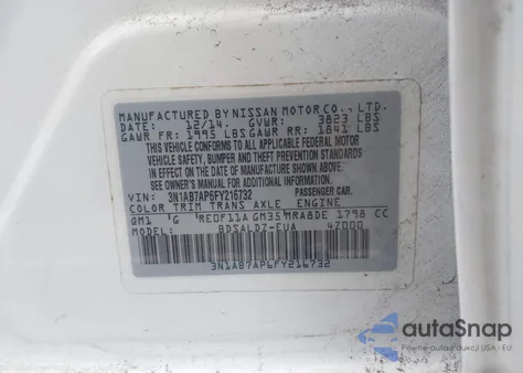 2015 Nissan Sentra Sv z USA, uszkodzony, nr VIN 3N1AB7AP6FY216732